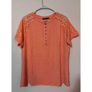 Minetom Women's Coral Lace Sleeve Henley T-Shirt Top XL